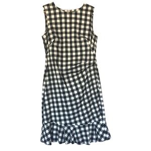 Lauren Ralph Lauren Black White Gingham Plaid Ruffle Hem Sheath Dress Size‎ 8